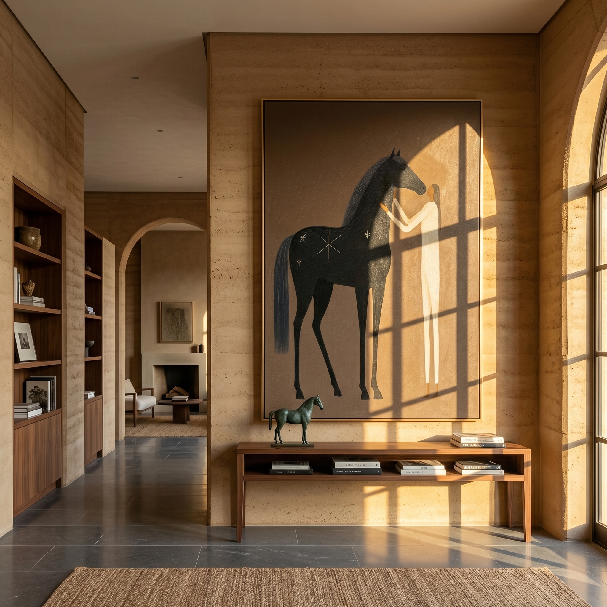 Where Black Thunder Softens – brown and black modern western equestrian art, vertical hand-painted canvas art – view 6