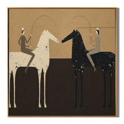 Two Lassos Divide Night – black and gold modern western equestrian art, square hand-painted canvas art – view 1