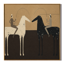 Two Lassos Divide Night – black and gold modern western equestrian art, square hand-painted canvas art – view 1