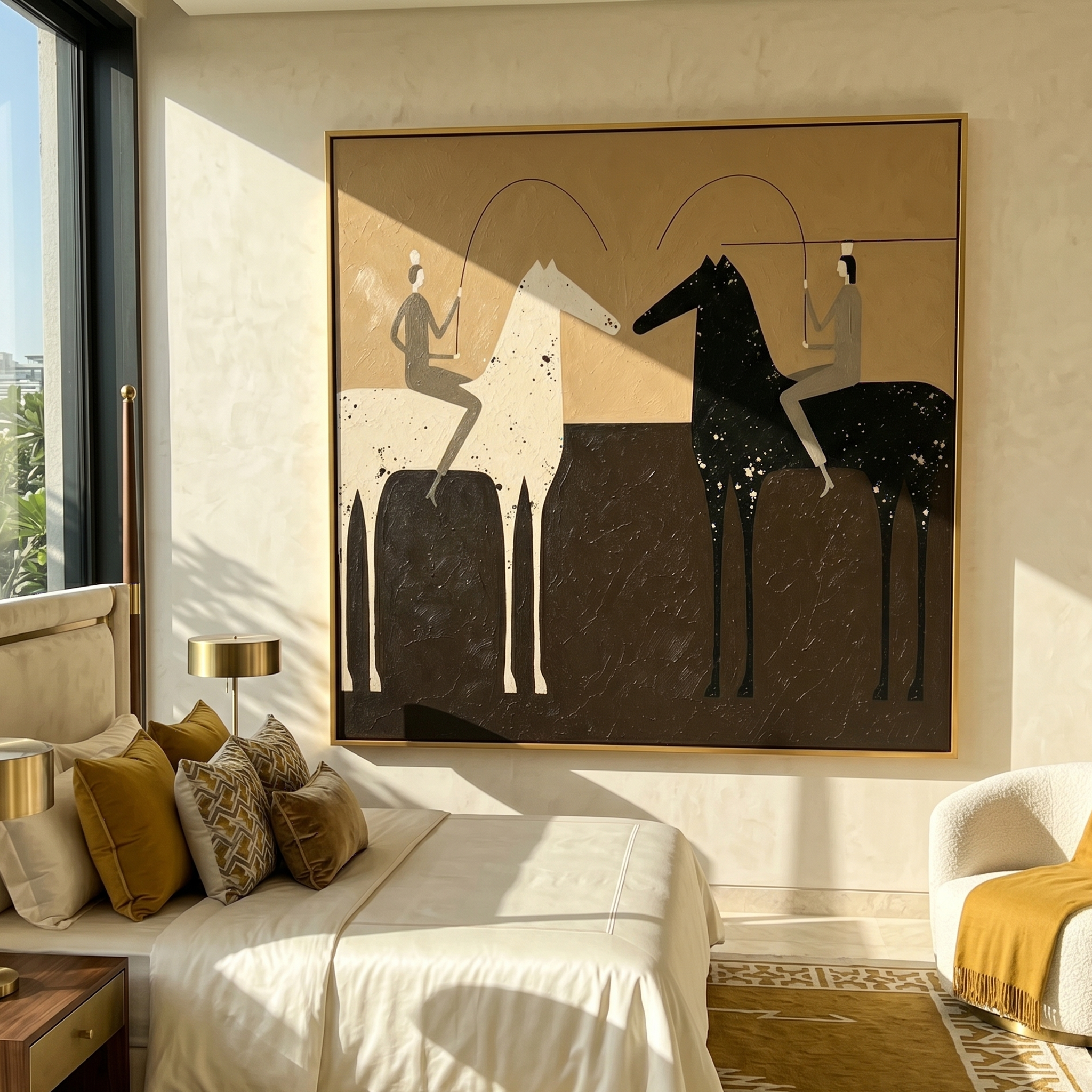 Two Lassos Divide Night – black and gold modern western equestrian art, square hand-painted canvas art – view 5