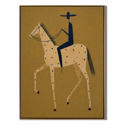 Blue Rider Crosses Gold – brown and gold modern western equestrian art, vertical hand-painted canvas art – view 1