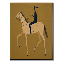 Blue Rider Crosses Gold – brown and gold modern western equestrian art, vertical hand-painted canvas art – view 1