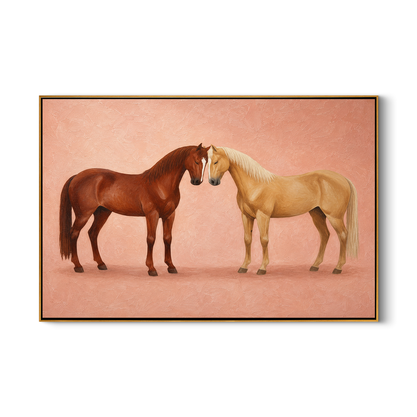 When Two Horses Whisper – brown modern western equestrian art, horizontal hand-painted canvas art – view 1