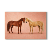 When Two Horses Whisper – brown modern western equestrian art, horizontal hand-painted canvas art – view 1