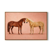 When Two Horses Whisper – brown modern western equestrian art, horizontal hand-painted canvas art – view 1