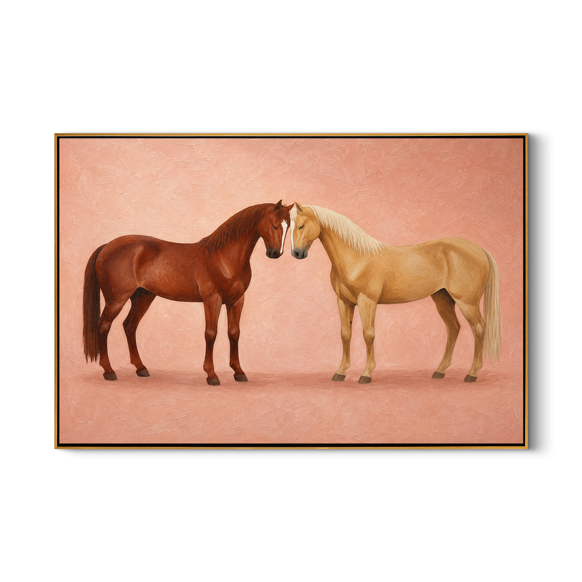When Two Horses Whisper – brown modern western equestrian art, horizontal hand-painted canvas art – view 1