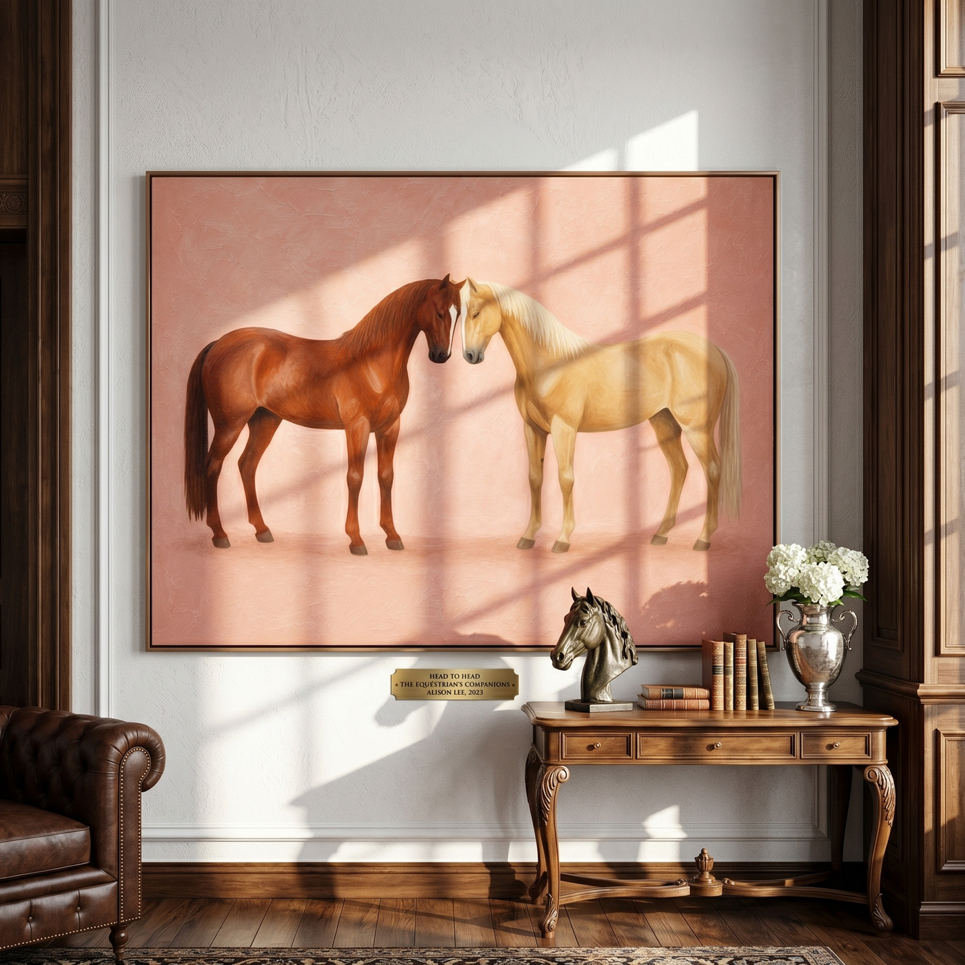When Two Horses Whisper – brown modern western equestrian art, horizontal hand-painted canvas art – view 3