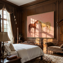 When Two Horses Whisper – brown modern western equestrian art, horizontal hand-painted canvas art – view 5