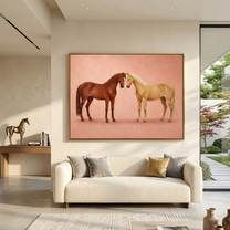 When Two Horses Whisper – brown modern western equestrian art, horizontal hand-painted canvas art – view 6