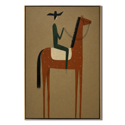 Green Rider Holds Dawn – brown modern western equestrian art, vertical hand-painted canvas art – view 1