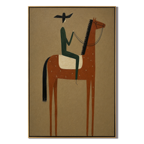 Green Rider Holds Dawn – brown modern western equestrian art, vertical hand-painted canvas art – view 1