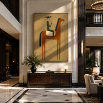 Green Rider Holds Dawn – brown modern western equestrian art, vertical hand-painted canvas art – view 3