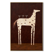 Three Glasses Ride Ivory – brown and black modern western equestrian art, vertical hand-painted canvas art – view 1