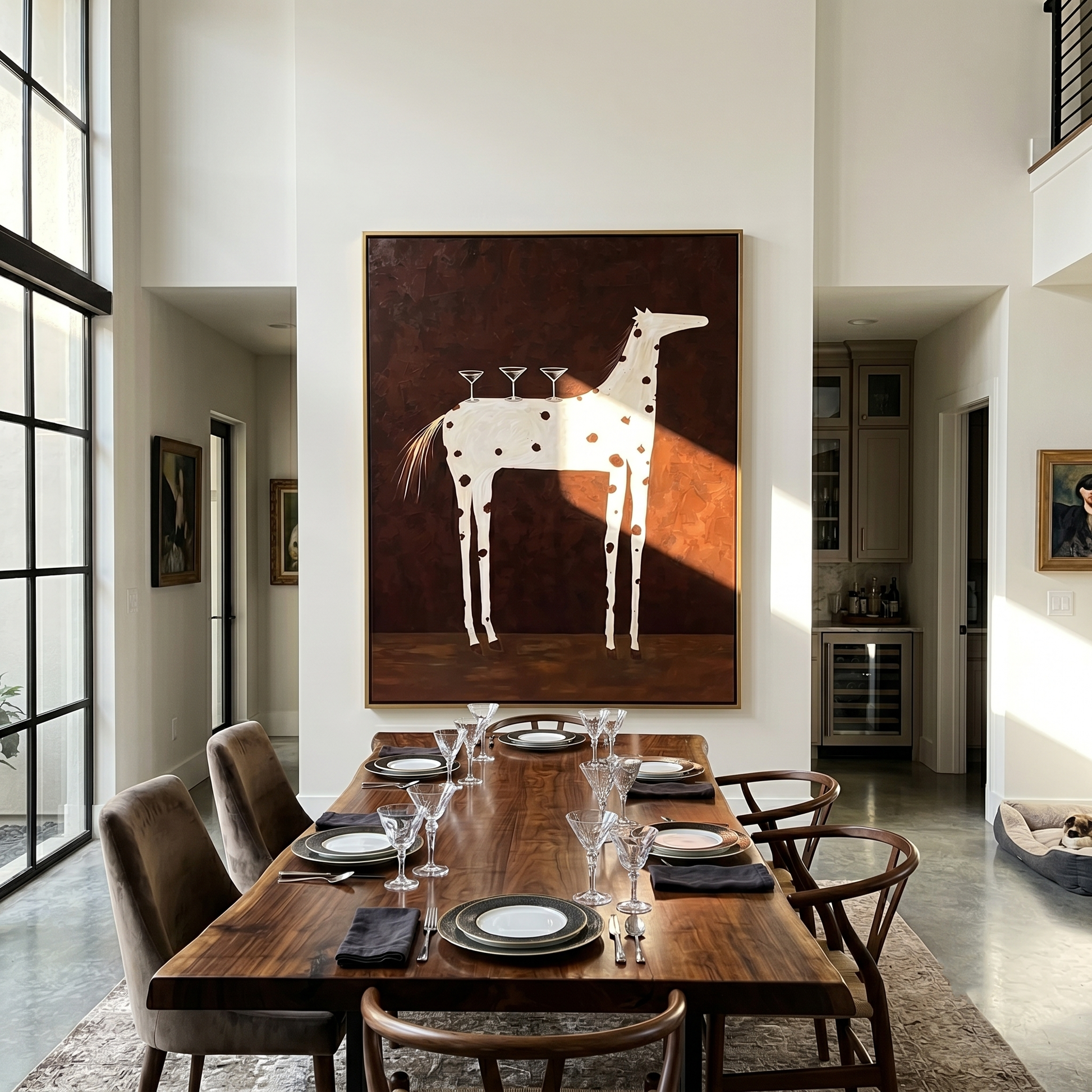 Three Glasses Ride Ivory – brown and black modern western equestrian art, vertical hand-painted canvas art – view 6
