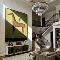 White Hat Above Stillness – brown and black modern western equestrian art, vertical hand-painted canvas art – view 6
