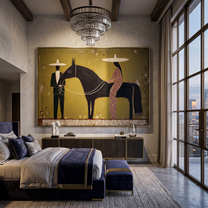 Between Two Wide Brims – brown and black modern western equestrian art, horizontal hand-painted canvas art – view 5
