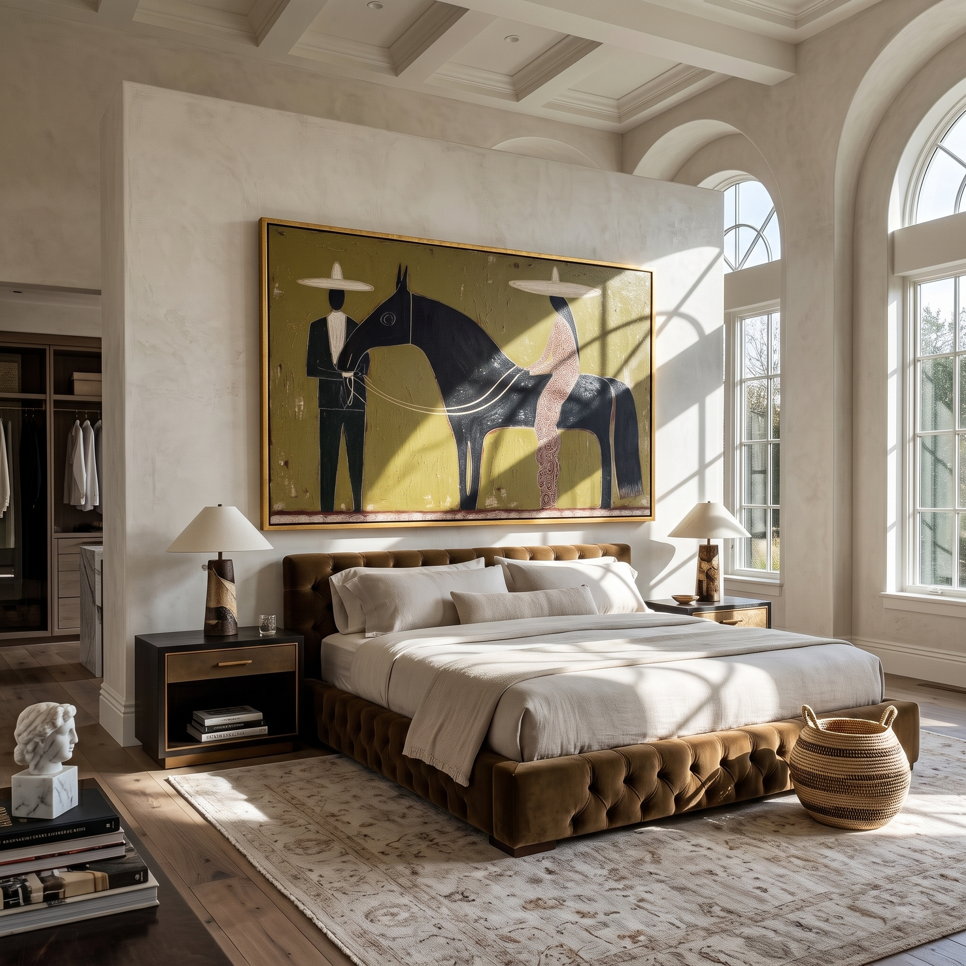 Between Two Wide Brims – brown and black modern western equestrian art, horizontal hand-painted canvas art – view 6