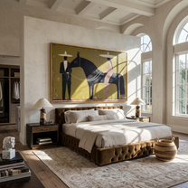 Between Two Wide Brims – brown and black modern western equestrian art, horizontal hand-painted canvas art – view 6