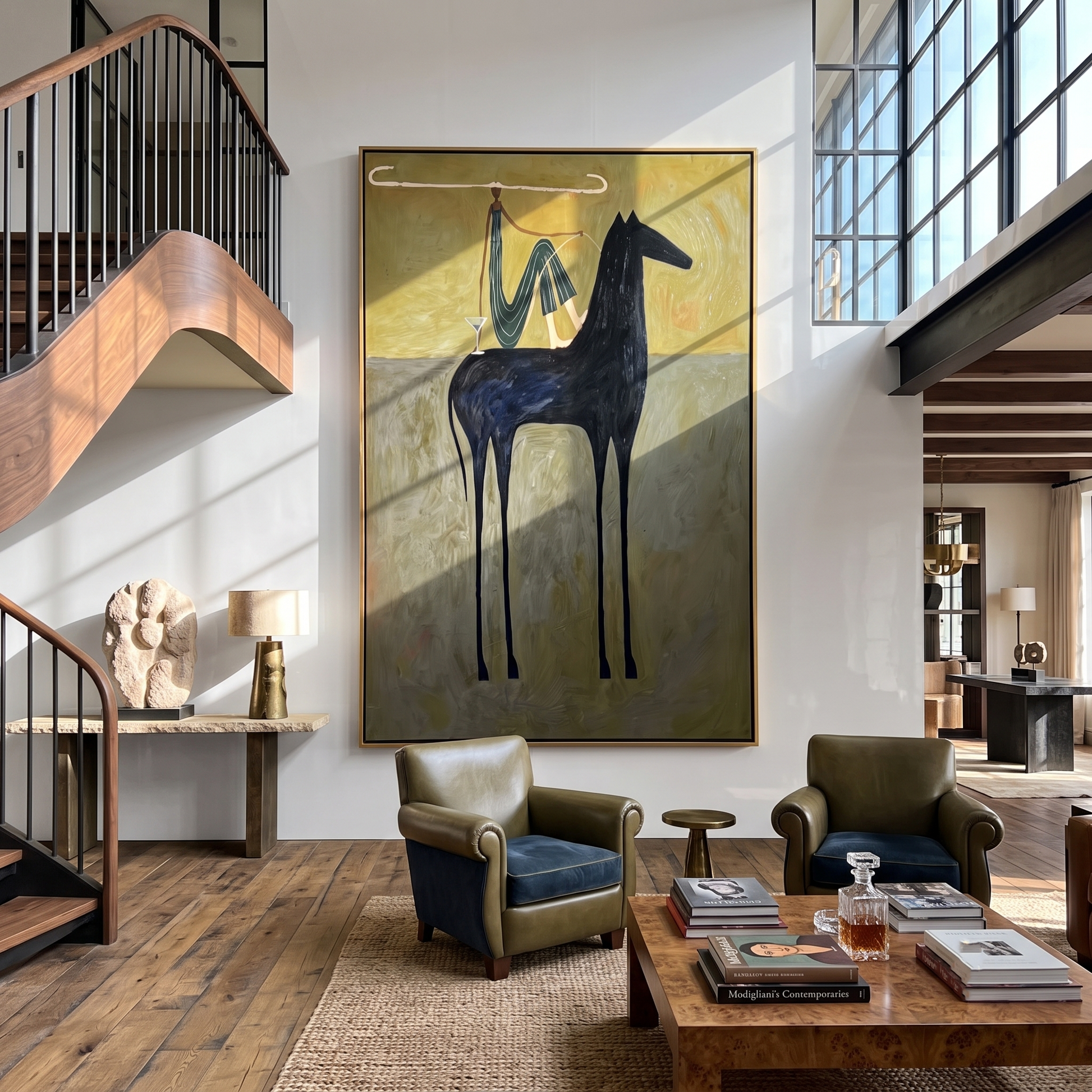 The Rider Draws Distance – brown and black modern western equestrian art, vertical hand-painted canvas art – view 5