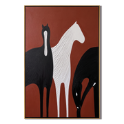 Ivory Walks Between Shadows – brown and black modern western equestrian art, vertical hand-painted canvas art – view 1
