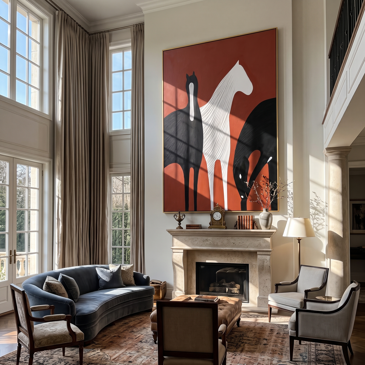 Ivory Walks Between Shadows – brown and black modern western equestrian art, vertical hand-painted canvas art – view 2