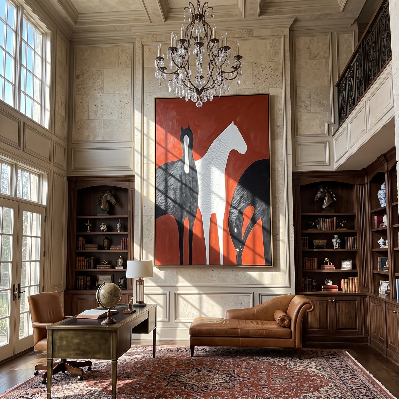 Ivory Walks Between Shadows – brown and black modern western equestrian art, vertical hand-painted canvas art – view 3