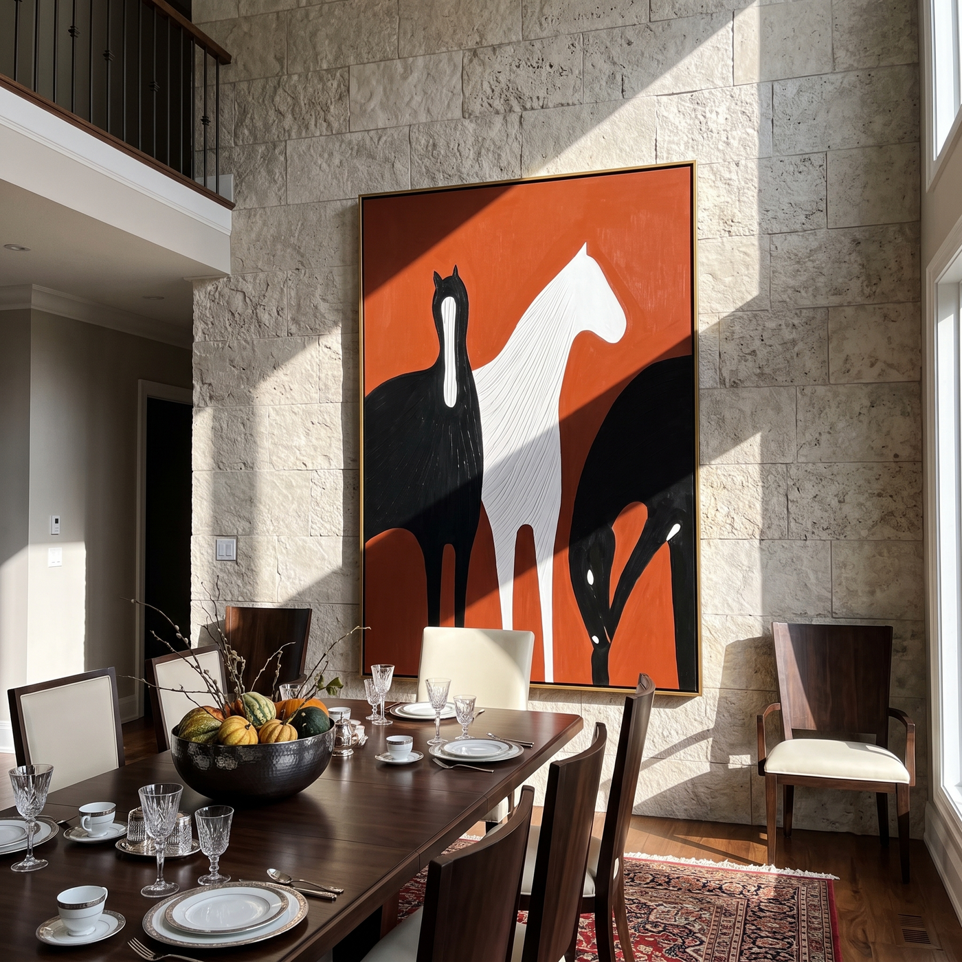 Ivory Walks Between Shadows – brown and black modern western equestrian art, vertical hand-painted canvas art – view 4