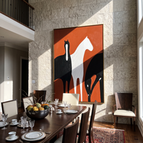 Ivory Walks Between Shadows – brown and black modern western equestrian art, vertical hand-painted canvas art – view 4