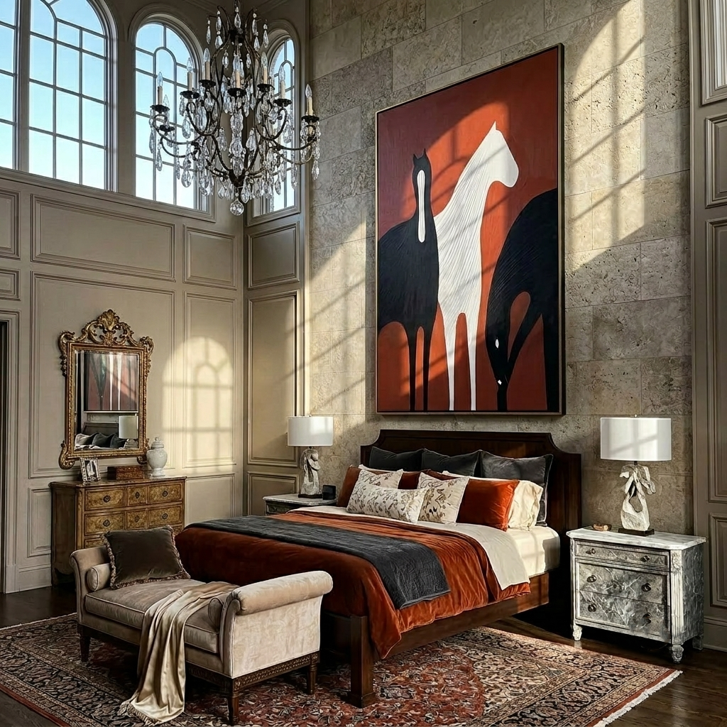 Ivory Walks Between Shadows – brown and black modern western equestrian art, vertical hand-painted canvas art – view 5