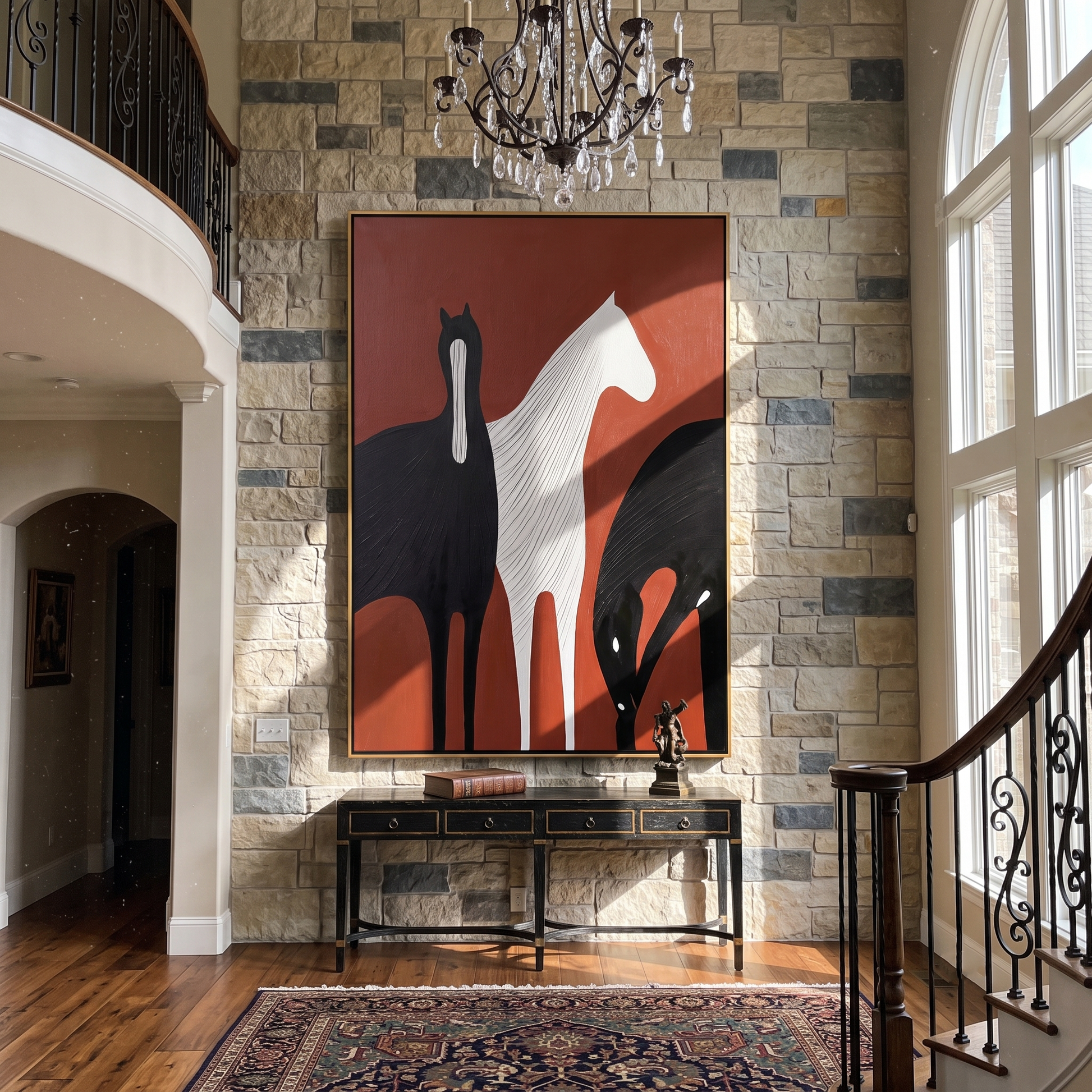 Ivory Walks Between Shadows – brown and black modern western equestrian art, vertical hand-painted canvas art – view 6
