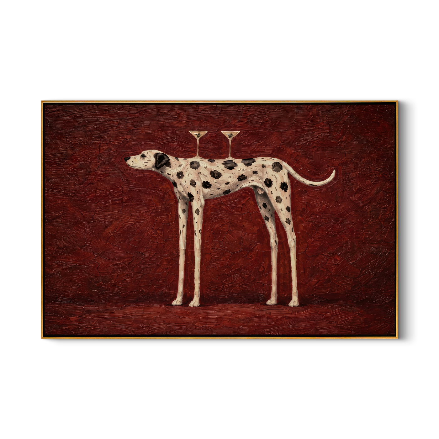 Two Glasses Cross Crimson – brown and black modern western equestrian art, horizontal hand-painted canvas art – view 1