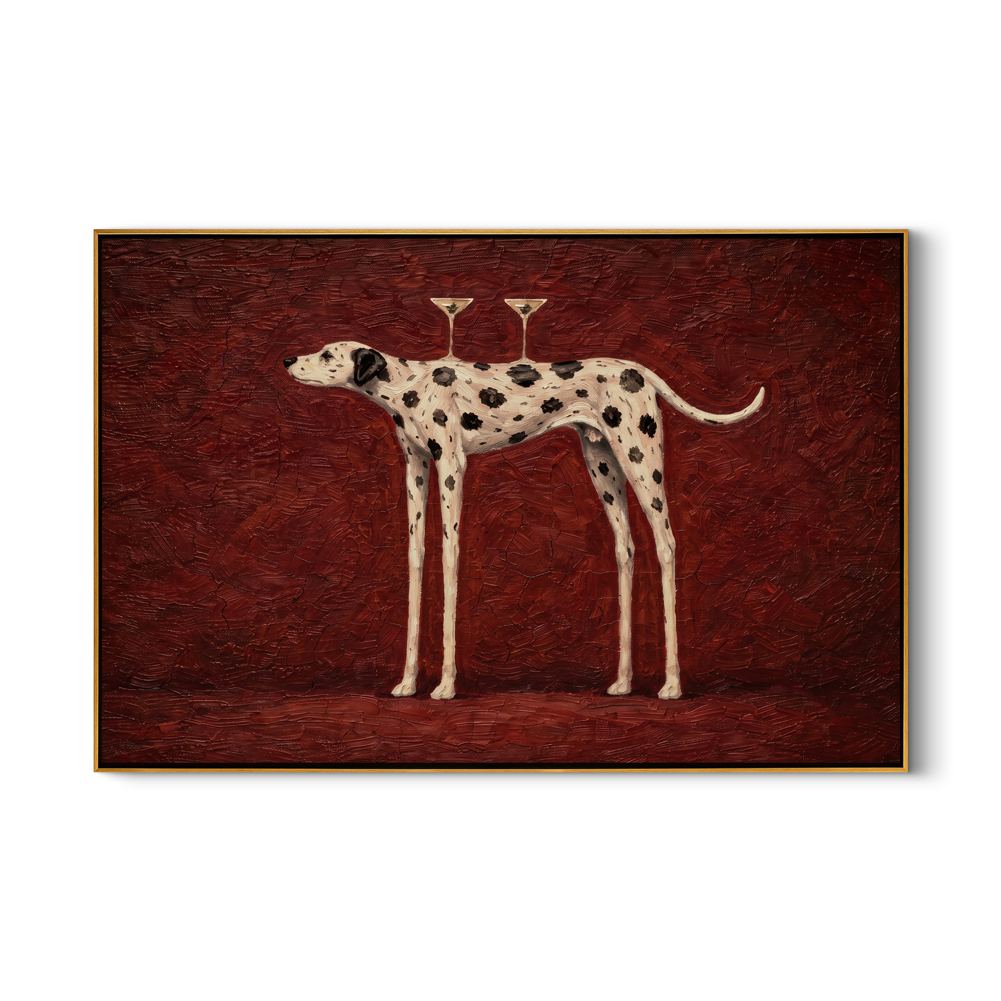 Two Glasses Cross Crimson – brown and black modern western equestrian art, horizontal hand-painted canvas art – view 1