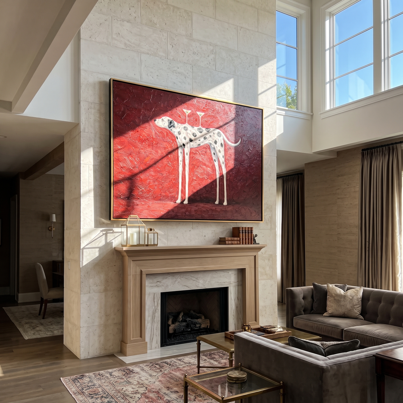 Two Glasses Cross Crimson – brown and black modern western equestrian art, horizontal hand-painted canvas art – view 2