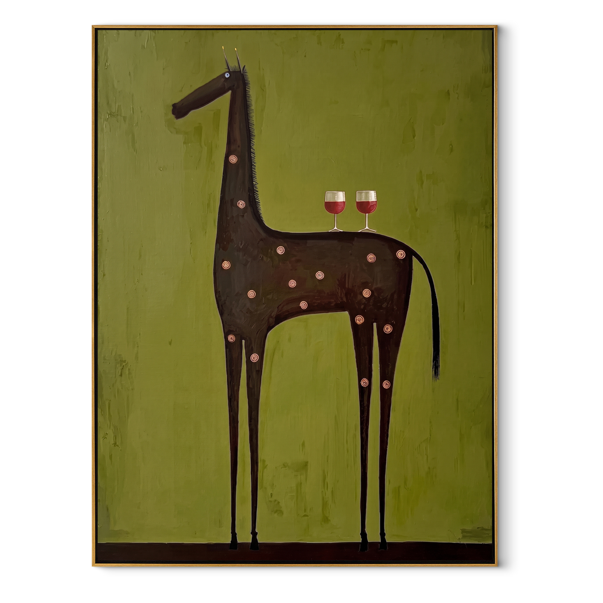 Still Hooves Hold the Horizon - modern horse portrait by Isabelle Laurent, modern Western vertical wall art – wood frame on white background