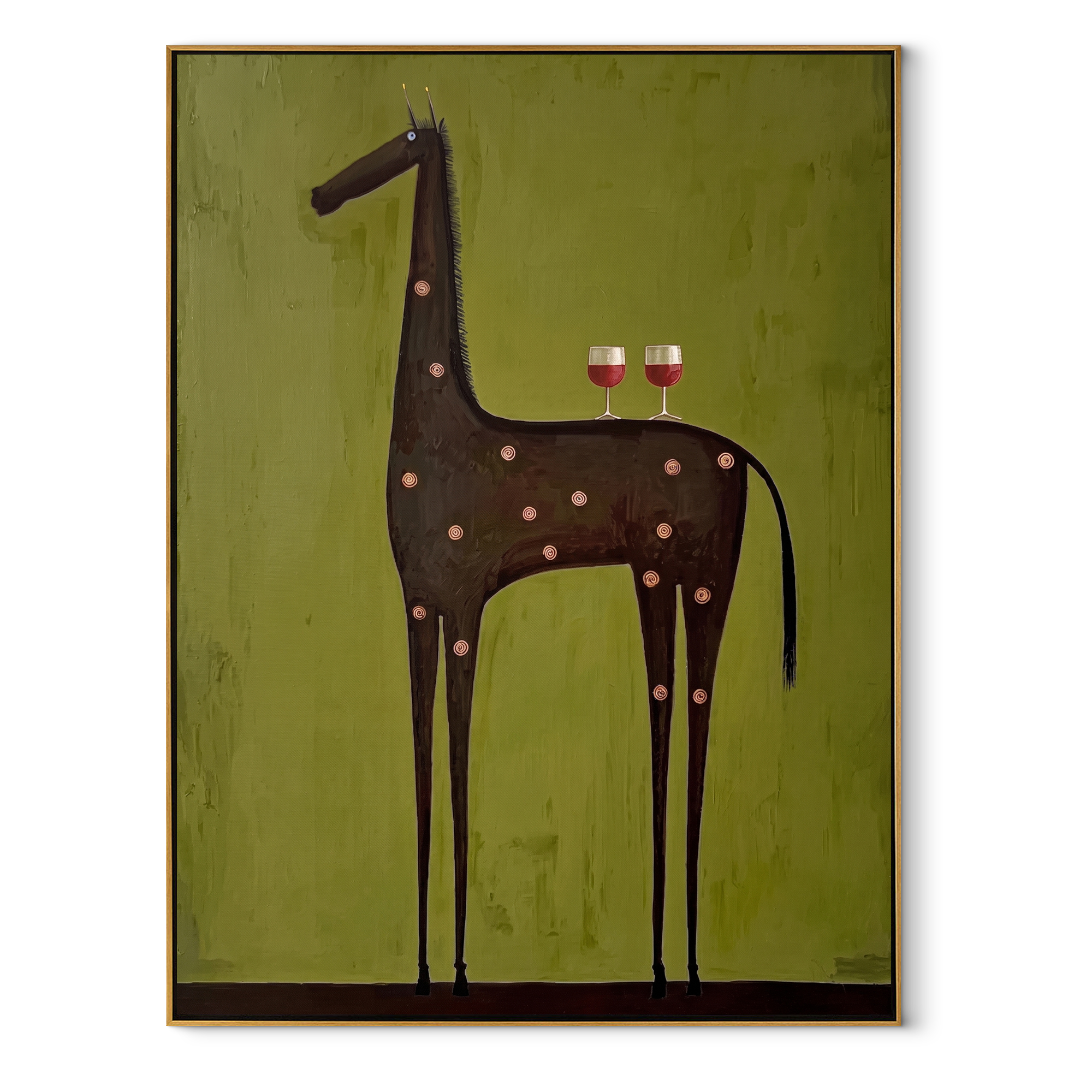 Still Hooves Hold the Horizon - modern horse portrait by Isabelle Laurent, modern Western vertical wall art – wood frame on white background
