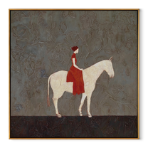 Western Stars Hold the Horizon - horse and rider painting by Isabelle Laurent, modern Western square wall art – wood frame on white background