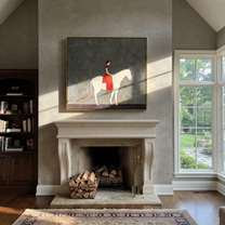 Western Stars Hold the Horizon - horse and rider painting by Isabelle Laurent, modern Western square wall art – styled room scene view 5