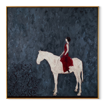 Gentle Strength Hold the Horizon - horse and rider painting by Isabelle Laurent, modern Western square wall art – wood frame on white background