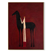 Sage Horizon Hold the Horizon - figure and horse painting by Isabelle Laurent, modern Western vertical wall art – wood frame on white background