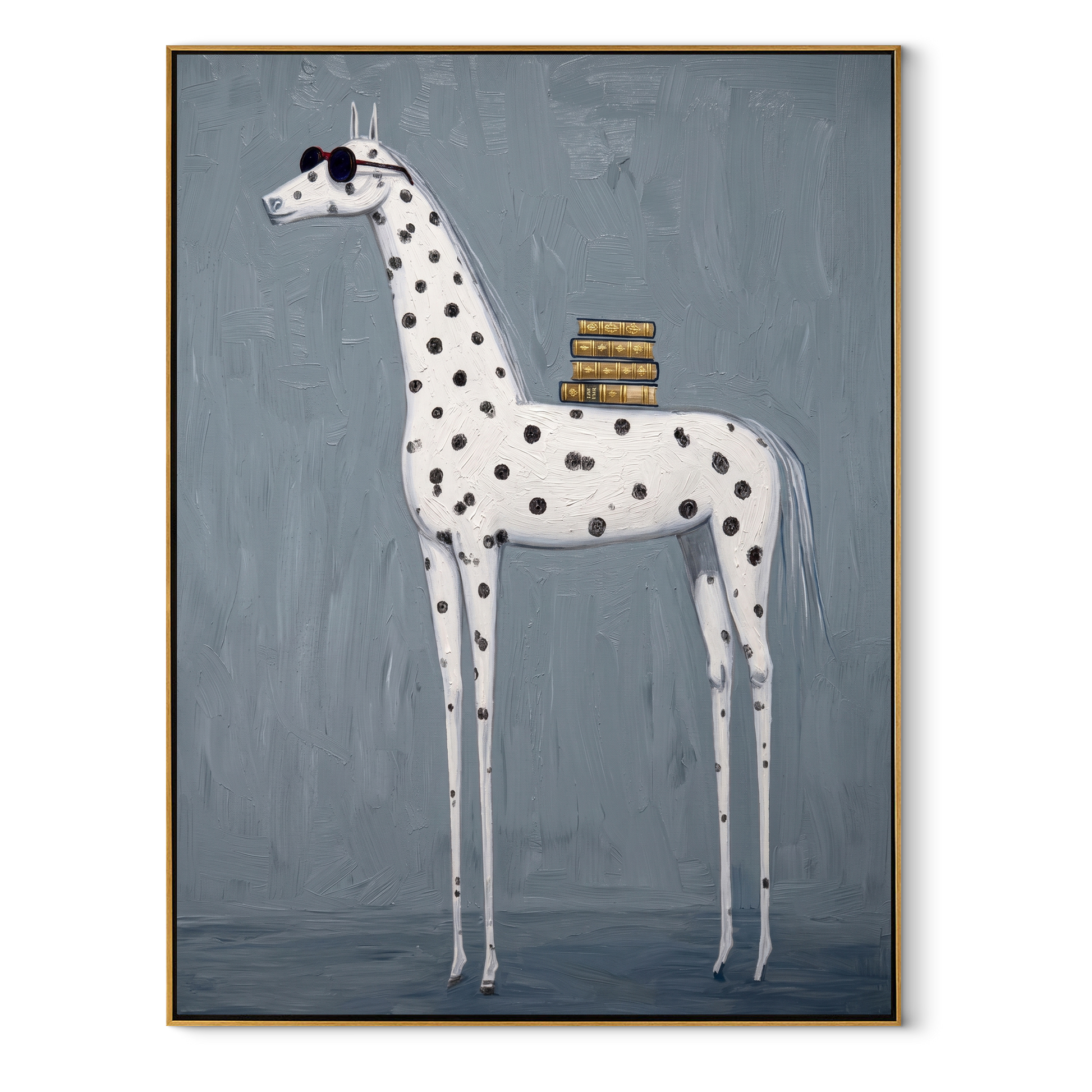 Long Mane Cross the Quiet Field - modern horse portrait by Isabelle Laurent, modern Western vertical wall art – wood frame on white background