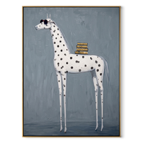 Long Mane Cross the Quiet Field - modern horse portrait by Isabelle Laurent, modern Western vertical wall art – wood frame on white background