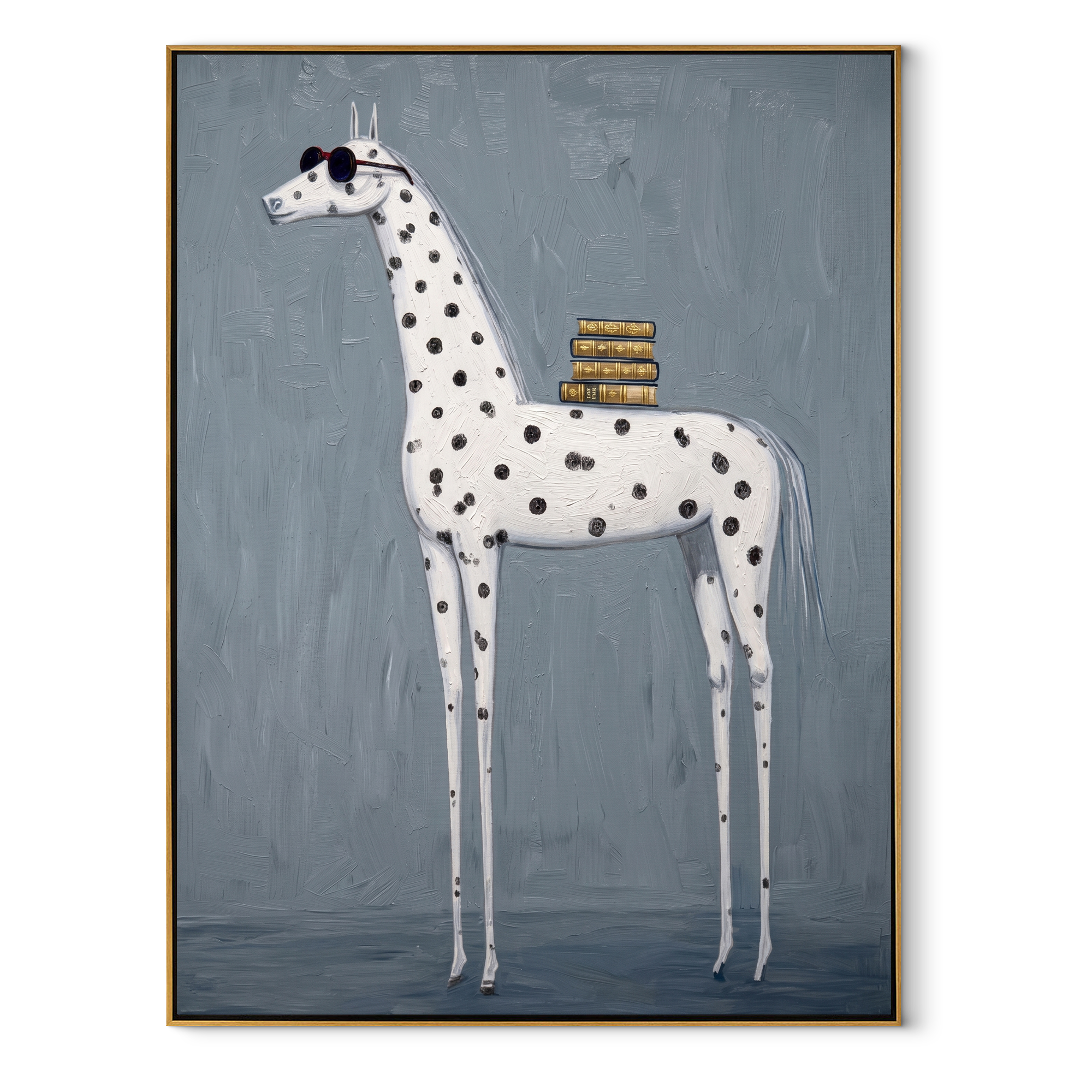 Long Mane Cross the Quiet Field - modern horse portrait by Isabelle Laurent, modern Western vertical wall art – wood frame on white background