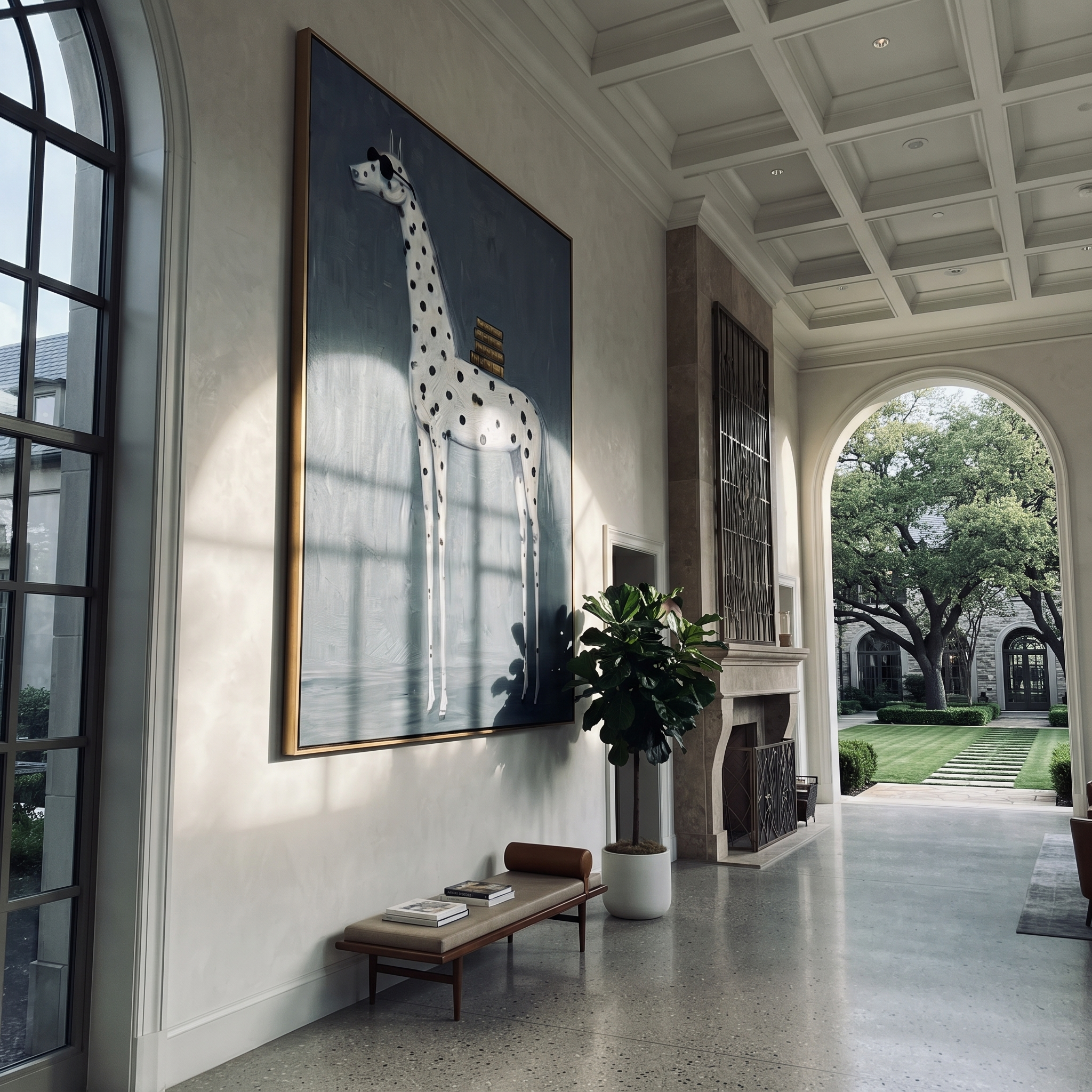 Long Mane Cross the Quiet Field - modern horse portrait by Isabelle Laurent, modern Western vertical wall art – styled room scene view 2