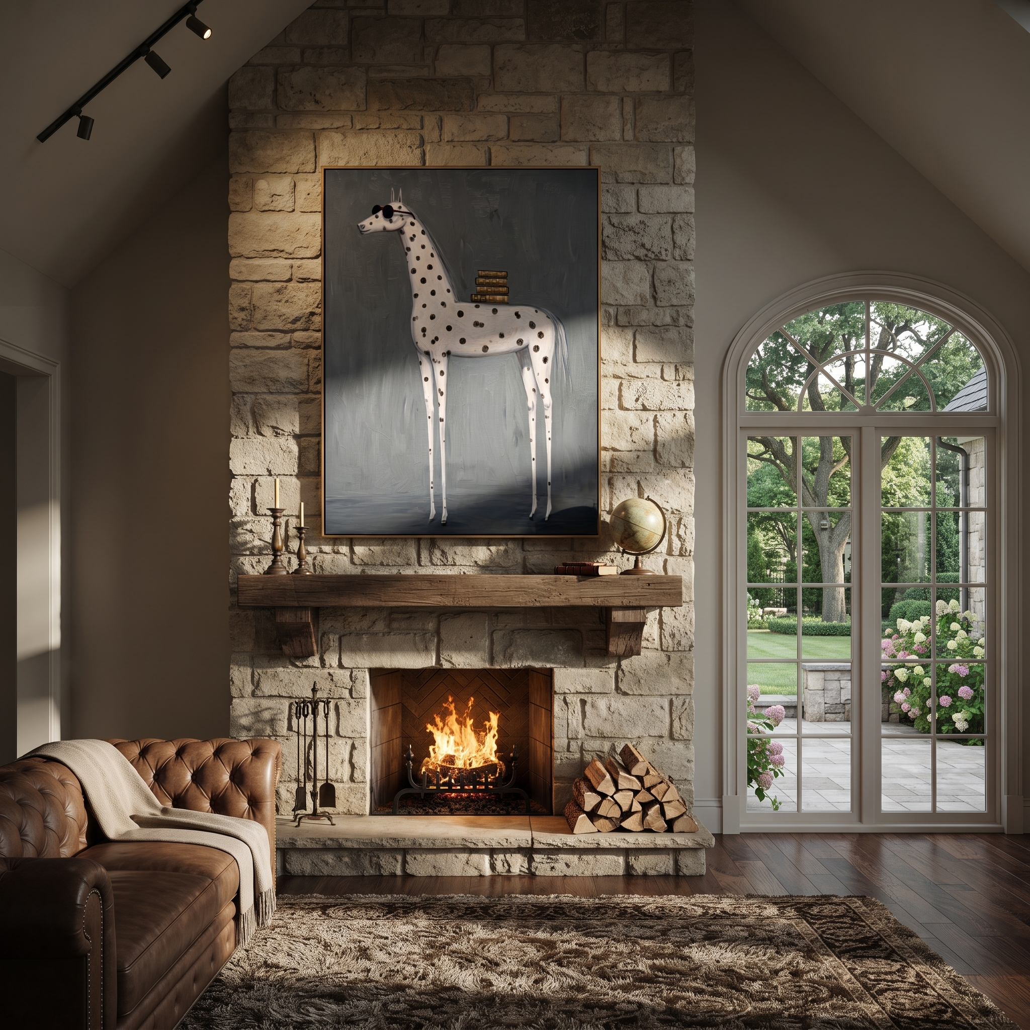 Long Mane Cross the Quiet Field - modern horse portrait by Isabelle Laurent, modern Western vertical wall art – styled room scene view 4