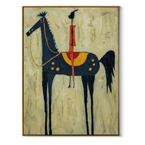 Western Stars Cross the Quiet Field - horse and rider painting by Isabelle Laurent, modern Western vertical wall art – wood frame on white background