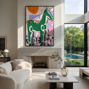 Wild Grace Cross the Quiet Field - modern horse portrait by Isabelle Laurent, modern Western vertical wall art – styled room scene view 1