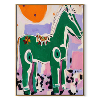 Wild Grace Cross the Quiet Field - modern horse portrait by Isabelle Laurent, modern Western vertical wall art – wood frame on white background