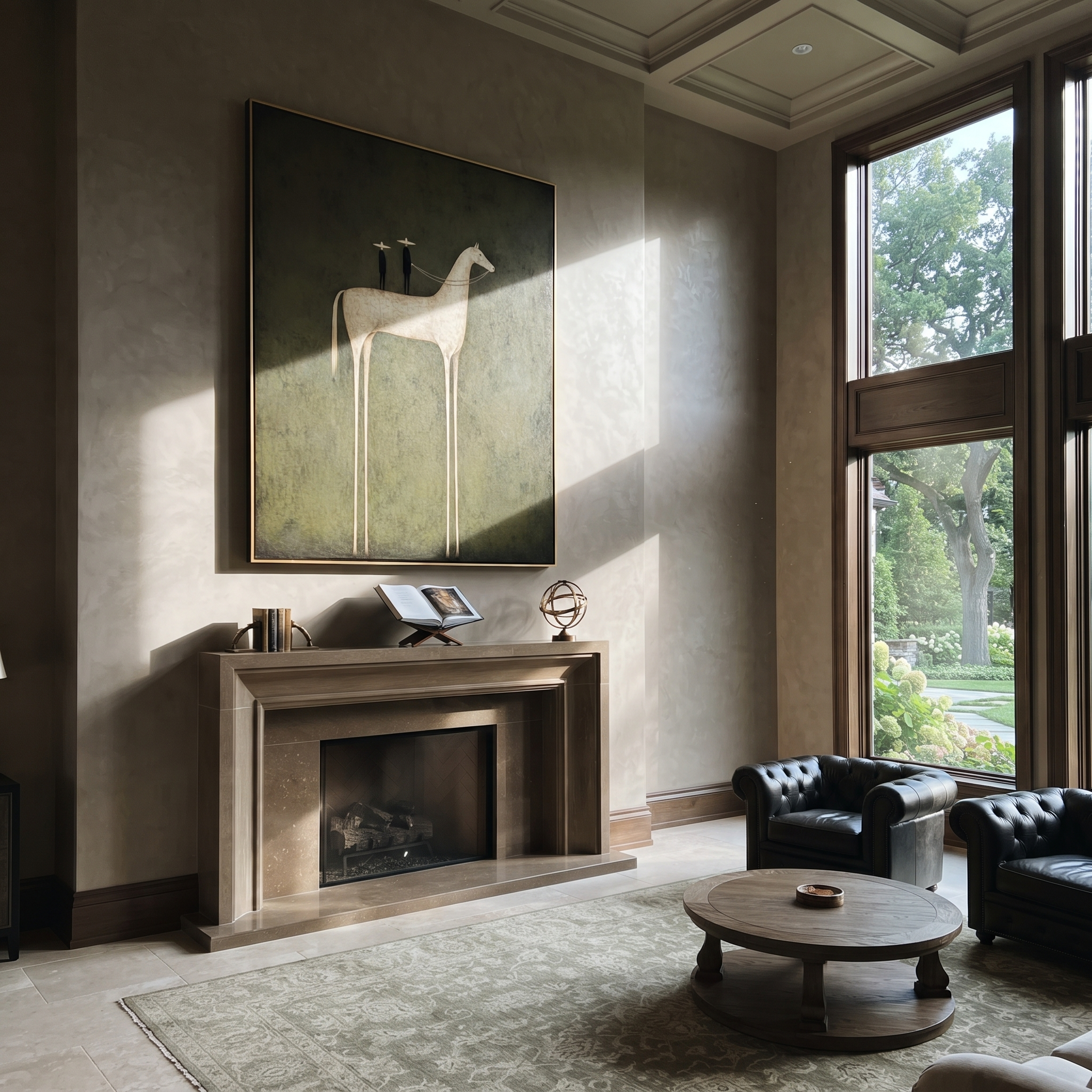 Quiet Reins Wait beneath the Stars - modern horse portrait by Isabelle Laurent, modern Western vertical wall art – styled room scene view 2