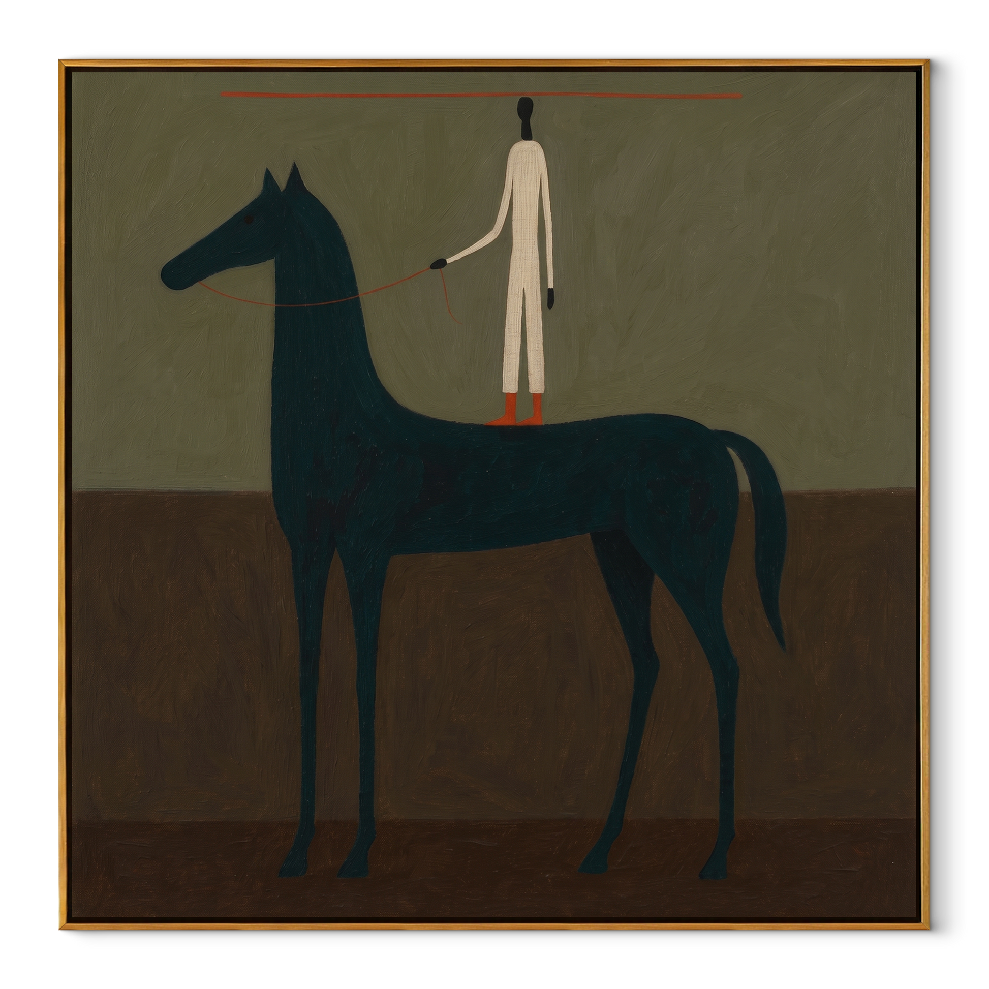 Painted Saddle Wait beneath the Stars - horse and rider painting by Isabelle Laurent, modern Western square wall art – wood frame on white background