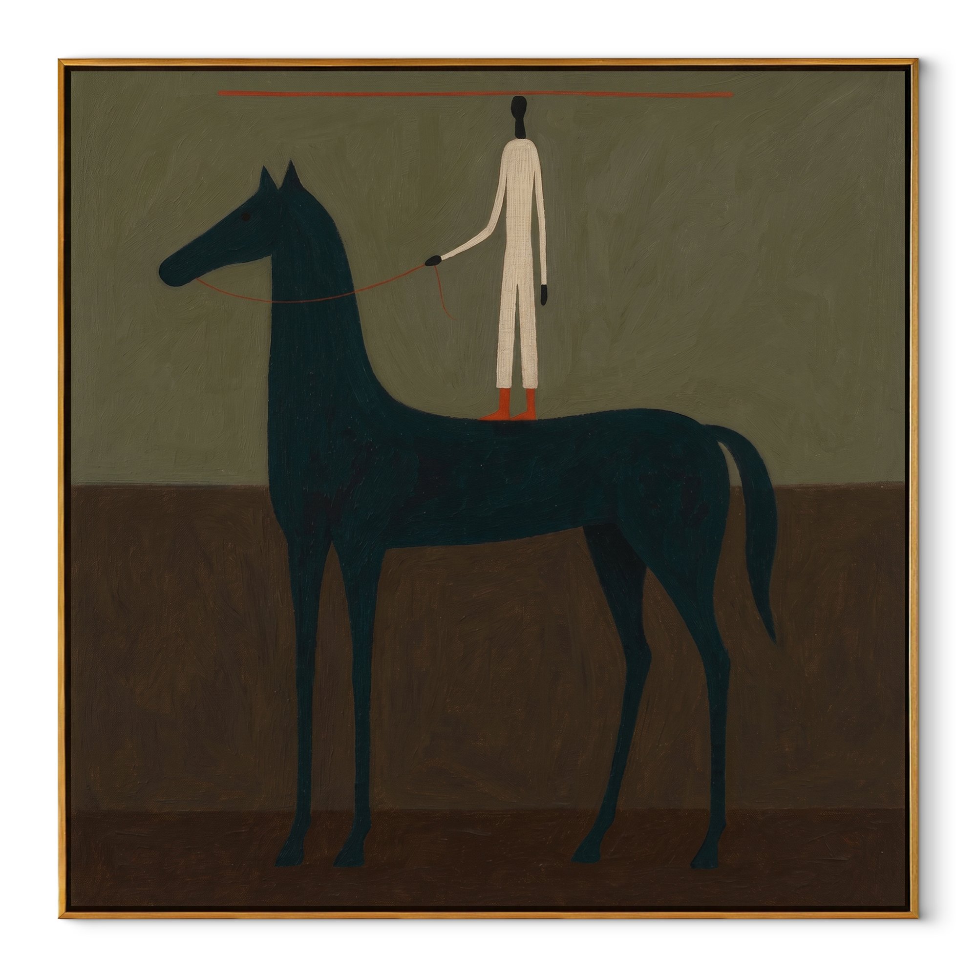 Painted Saddle Wait beneath the Stars - horse and rider painting by Isabelle Laurent, modern Western square wall art – wood frame on white background